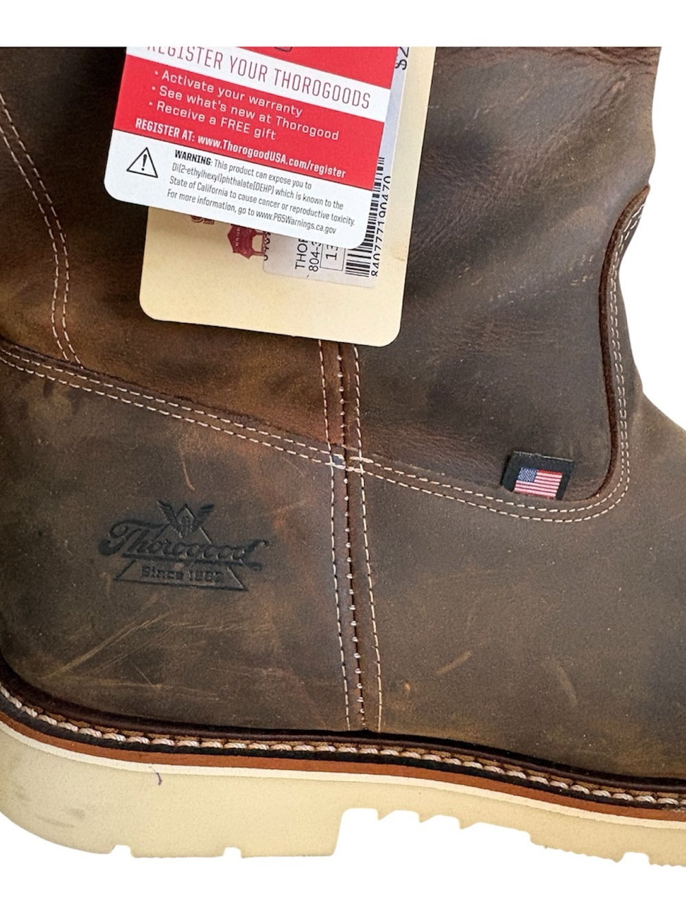 Thorogood Men’s Brown Leather Work Boots with White Lug Sole - Picture 4 of 8